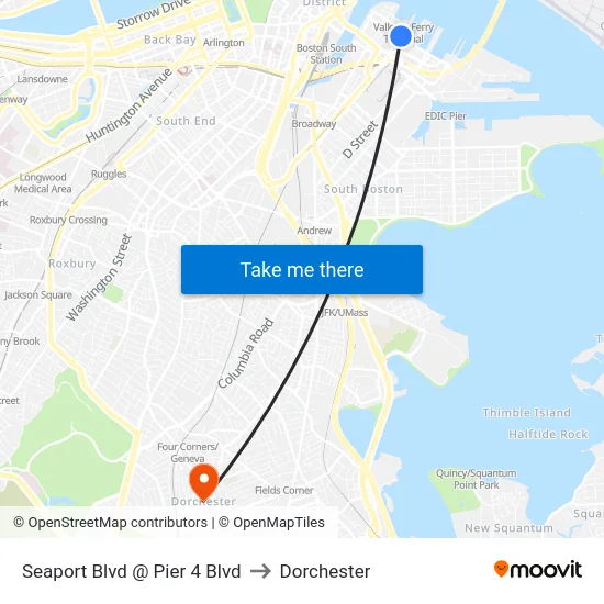 Seaport Blvd @ Pier 4 Blvd to Dorchester map