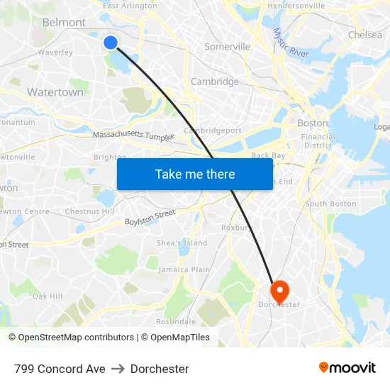 799 Concord Ave to Dorchester map