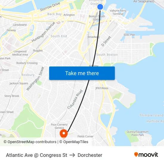 Atlantic Ave @ Congress St to Dorchester map