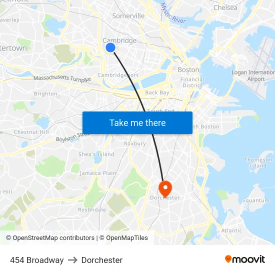 454 Broadway to Dorchester map