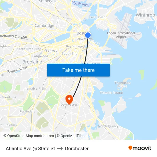 Atlantic Ave @ State St to Dorchester map
