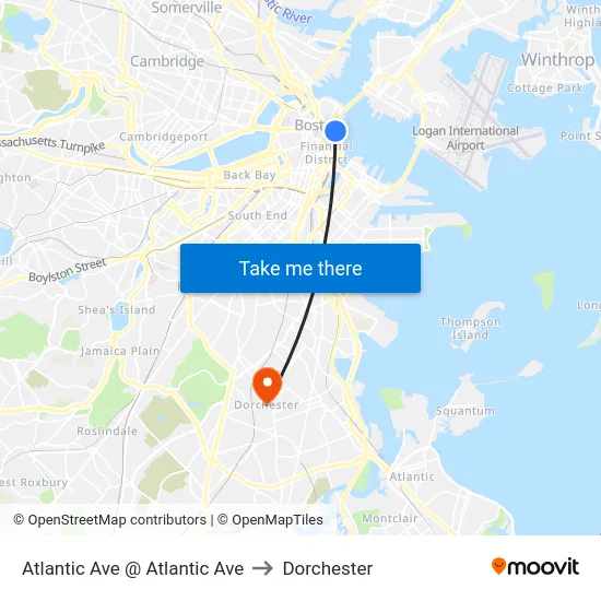 Atlantic Ave @ Atlantic Ave to Dorchester map