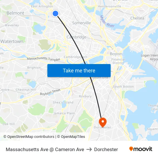 Massachusetts Ave @ Cameron Ave to Dorchester map