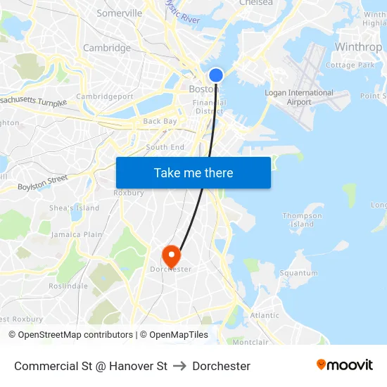 Commercial St @ Hanover St to Dorchester map