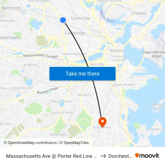Massachusetts Ave @ Porter Red Line Sta to Dorchester map