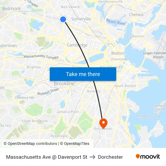 Massachusetts Ave @ Davenport St to Dorchester map