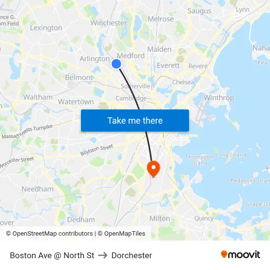Boston Ave @ North St to Dorchester map