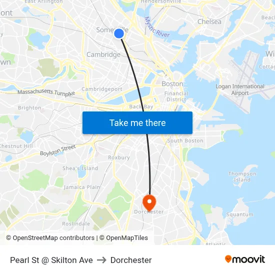 Pearl St @ Skilton Ave to Dorchester map