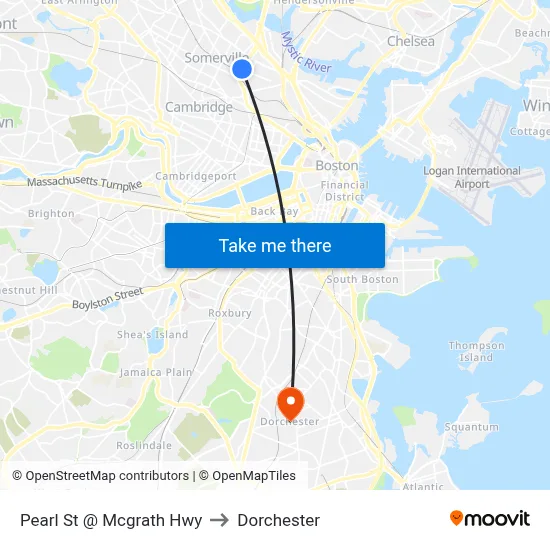 Pearl St @ Mcgrath Hwy to Dorchester map
