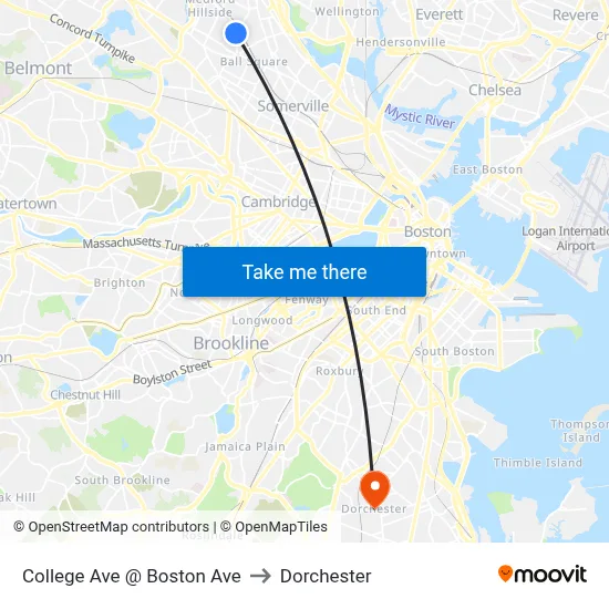 College Ave @ Boston Ave to Dorchester map