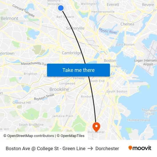 Boston Ave @ College St - Green Line to Dorchester map