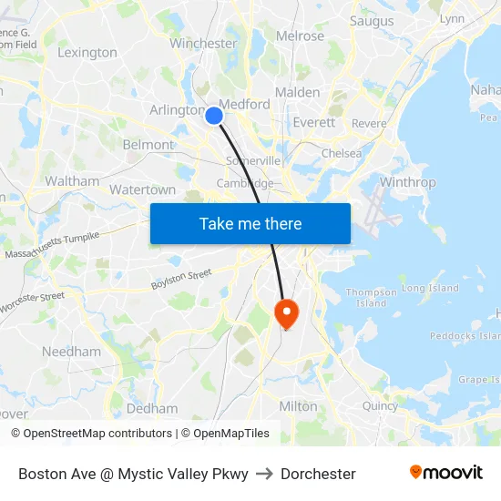 Boston Ave @ Mystic Valley Pkwy to Dorchester map