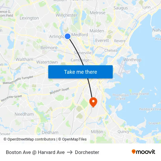 Boston Ave @ Harvard Ave to Dorchester map