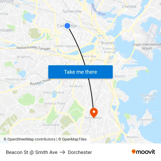 Beacon St @ Smith Ave to Dorchester map