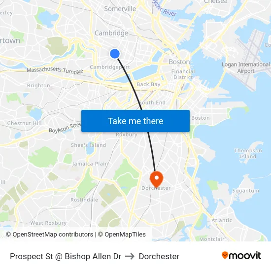 Prospect St @ Bishop Allen Dr to Dorchester map