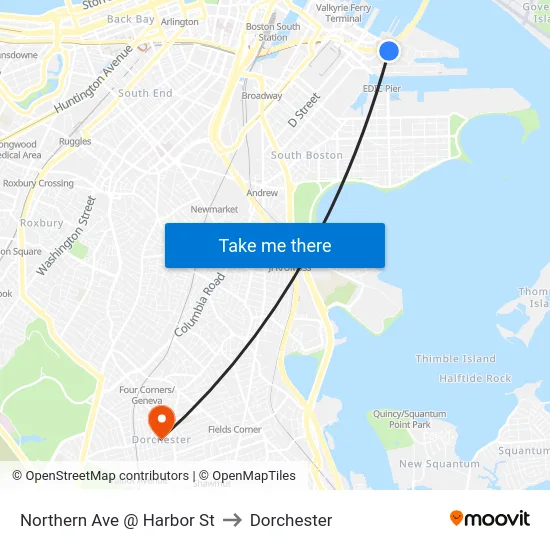 Northern Ave @ Harbor St to Dorchester map