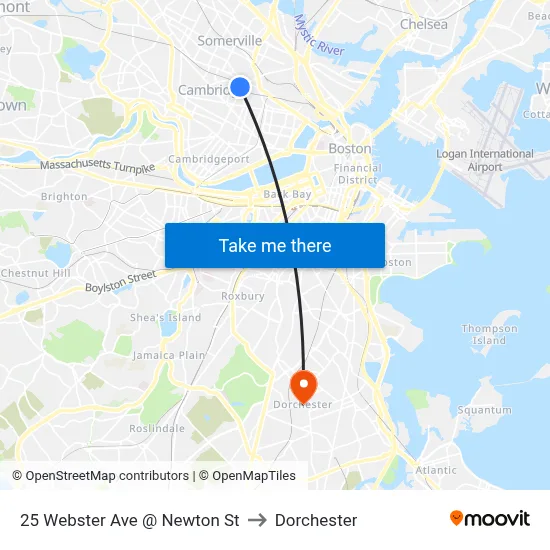 25 Webster Ave @ Newton St to Dorchester map
