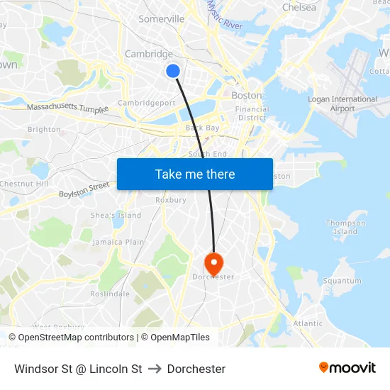 Windsor St @ Lincoln St to Dorchester map