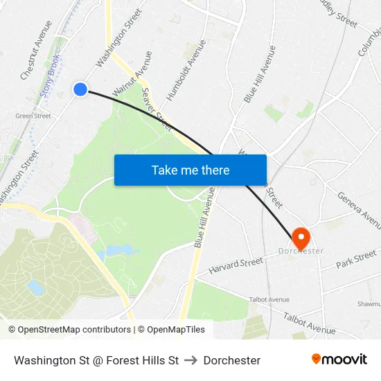 Washington St @ Forest Hills St to Dorchester map
