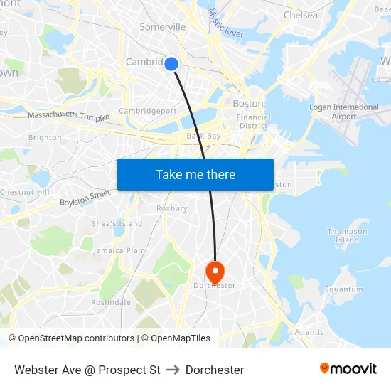Webster Ave @ Prospect St to Dorchester map