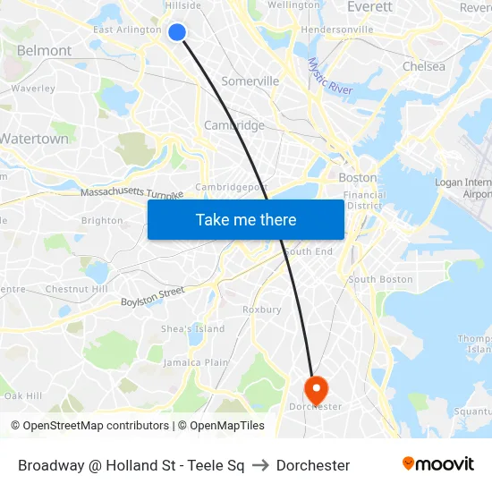 Broadway @ Holland St - Teele Sq to Dorchester map