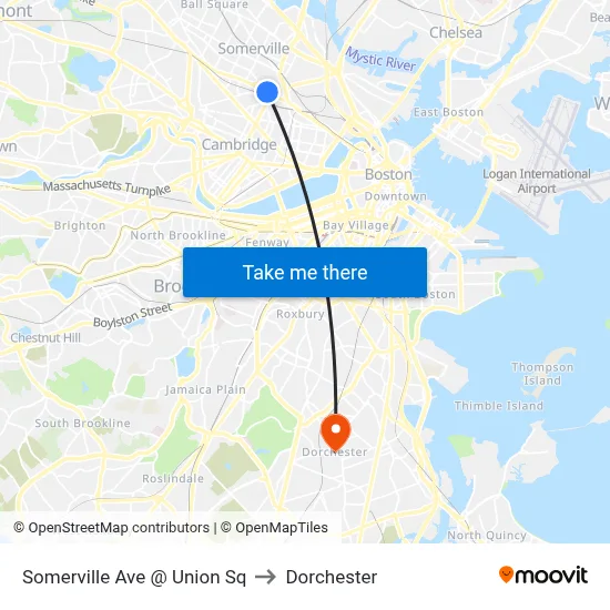 Somerville Ave @ Union Sq to Dorchester map