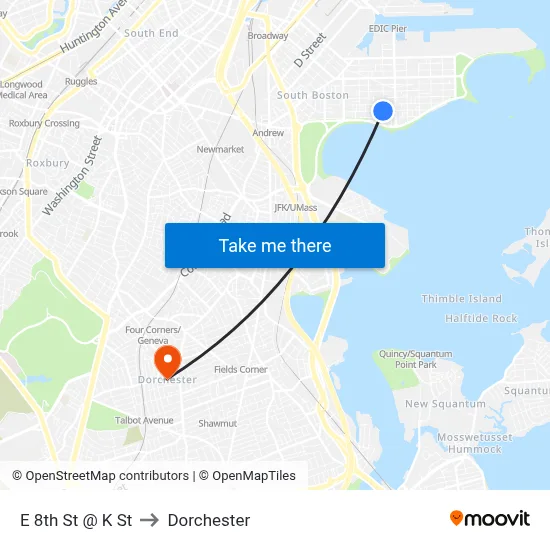 E 8th St @ K St to Dorchester map
