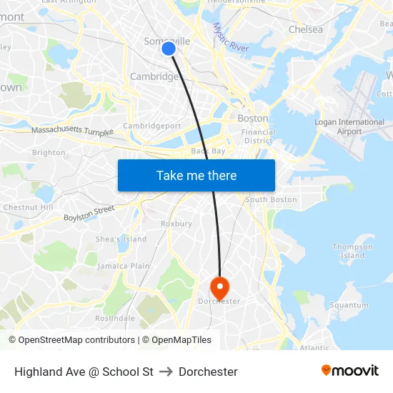 Highland Ave @ School St to Dorchester map