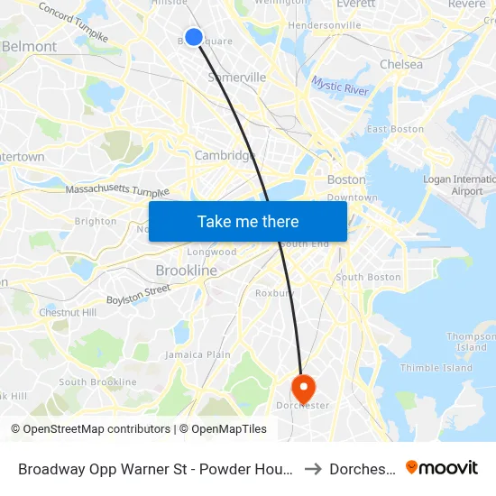 Broadway Opp Warner St - Powder House Sq to Dorchester map