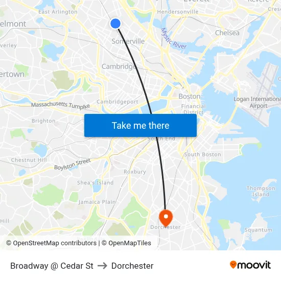 Broadway @ Cedar St to Dorchester map