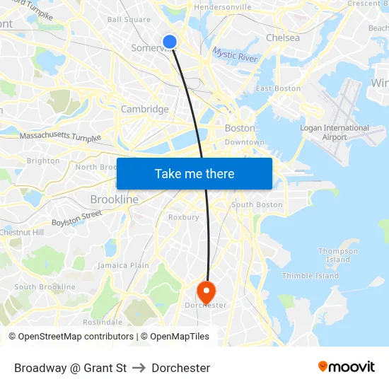 Broadway @ Grant St to Dorchester map