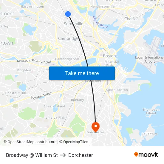 Broadway @ William St to Dorchester map