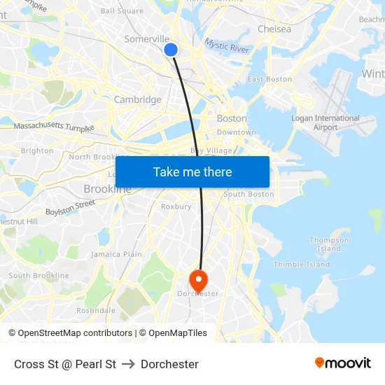 Cross St @ Pearl St to Dorchester map