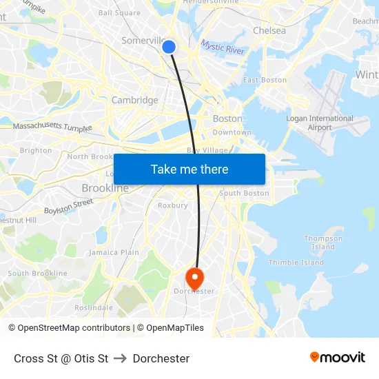 Cross St @ Otis St to Dorchester map