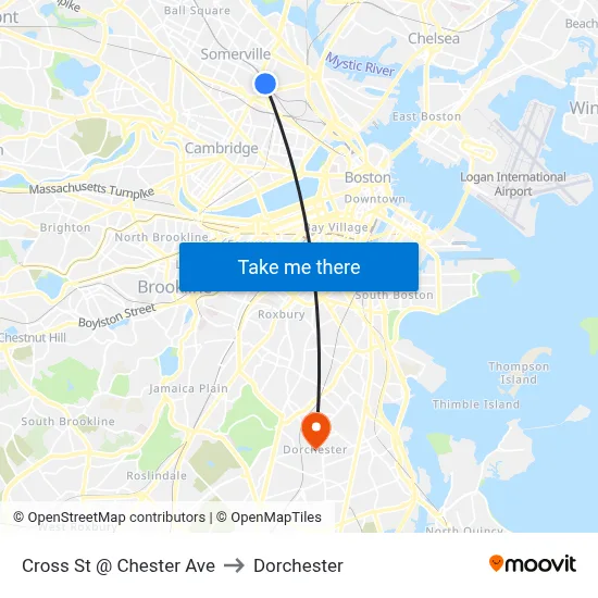 Cross St @ Chester Ave to Dorchester map