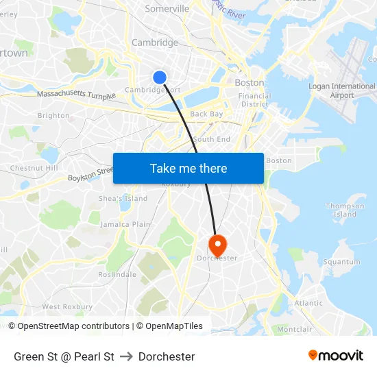 Green St @ Pearl St to Dorchester map