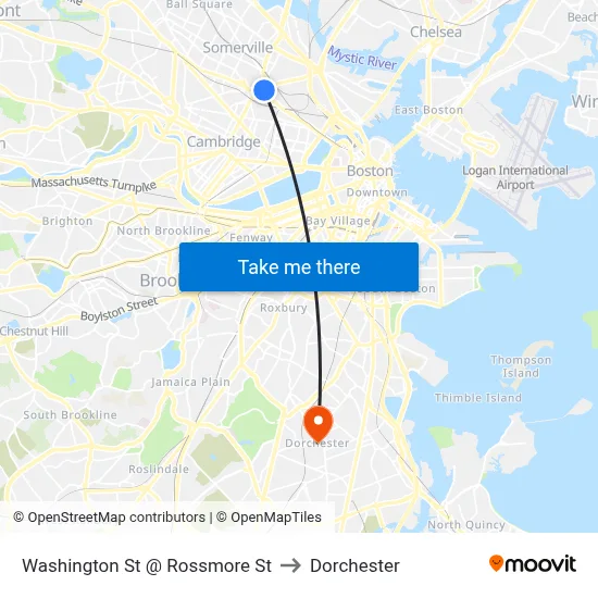 Washington St @ Rossmore St to Dorchester map