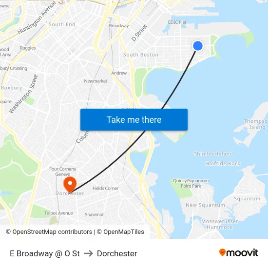 E Broadway @ O St to Dorchester map