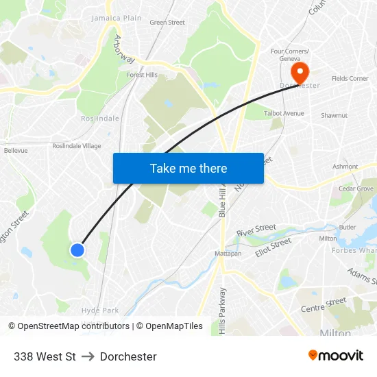 338 West St to Dorchester map