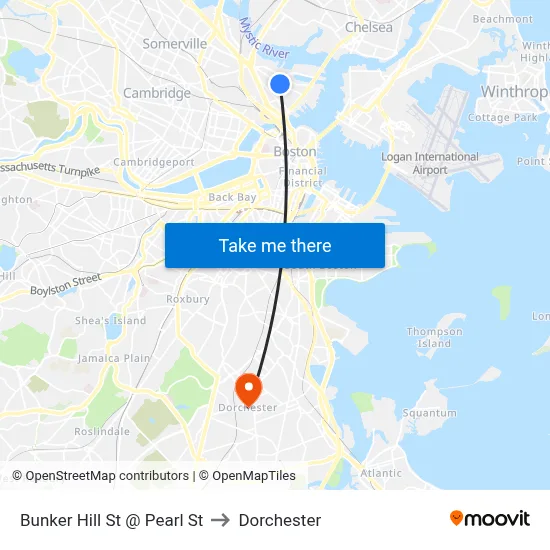 Bunker Hill St @ Pearl St to Dorchester map