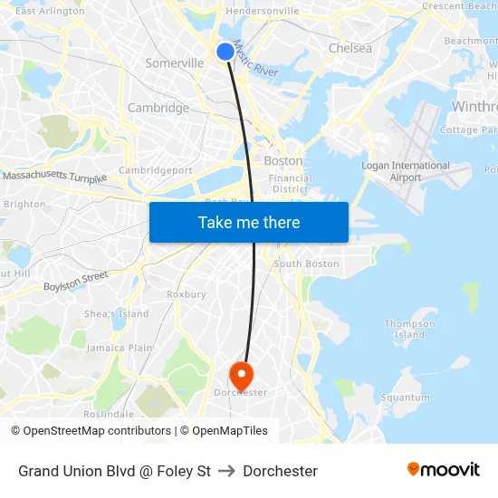 Grand Union Blvd @ Foley St to Dorchester map
