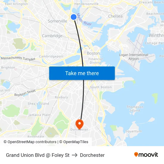 Grand Union Blvd @ Foley St to Dorchester map