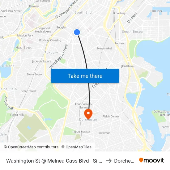 Washington St @ Melnea Cass Blvd - Silver Line to Dorchester map