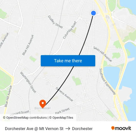 Dorchester Ave @ Mt Vernon St to Dorchester map