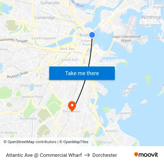 Atlantic Ave @ Commercial Wharf to Dorchester map