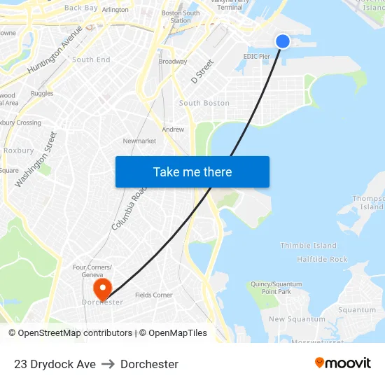 23 Drydock Ave to Dorchester map