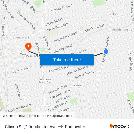 Gibson St @ Dorchester Ave to Dorchester map