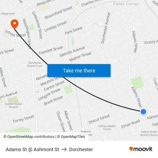 Adams St @ Ashmont St to Dorchester map