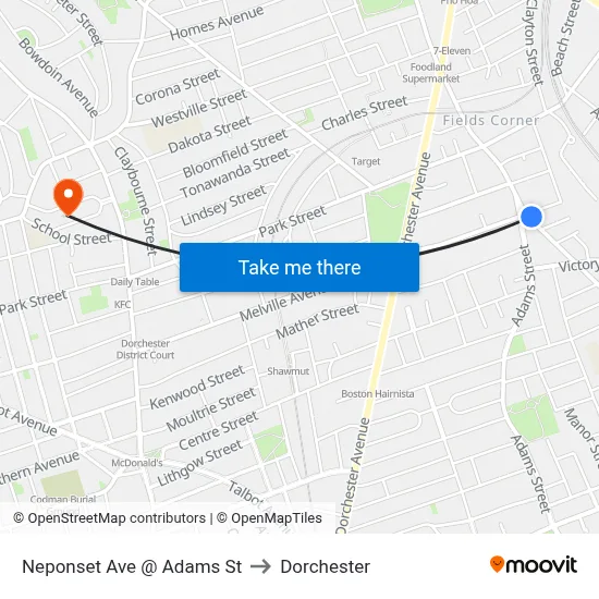 Neponset Ave @ Adams St to Dorchester map