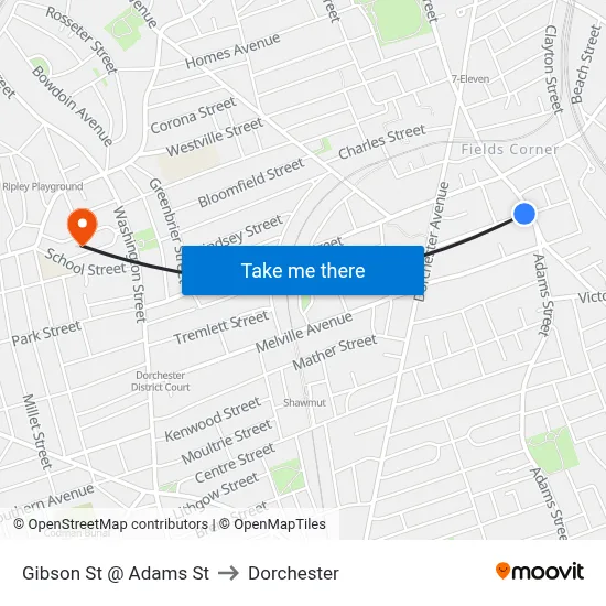Gibson St @ Adams St to Dorchester map
